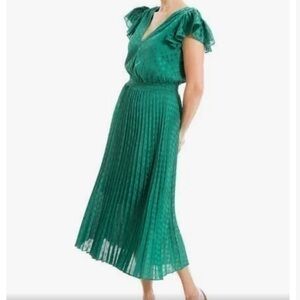 Max Studio Polka Dot Pleated Satin Midi Dress Size S Color Jade